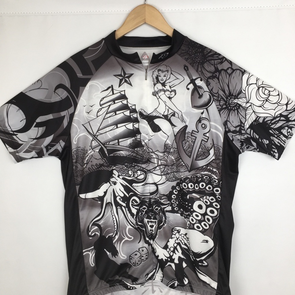 Primal Cycling Jersey Men’s 3/4 Zip Athletic Shirt Sz XL Tattoo Style Graphics - Picture 2 of 16
